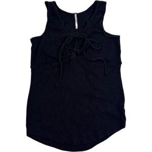 Free People Black Ribbed Black Tank Top Women's M Boho Romantic Whimsy Goth